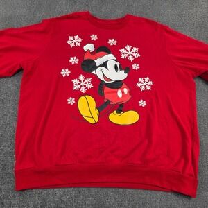 Vintage Disney Mickey Mouse Holiday Christmas Sweatshirt Red‎ Snowflakes 2XL
